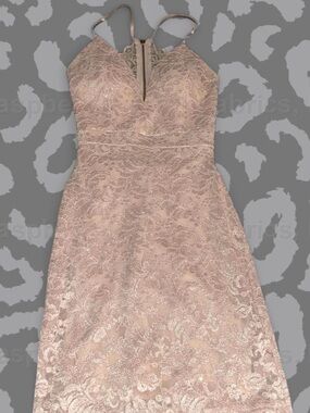 Emerald Sundae Lace Halter Party Dress in Blush